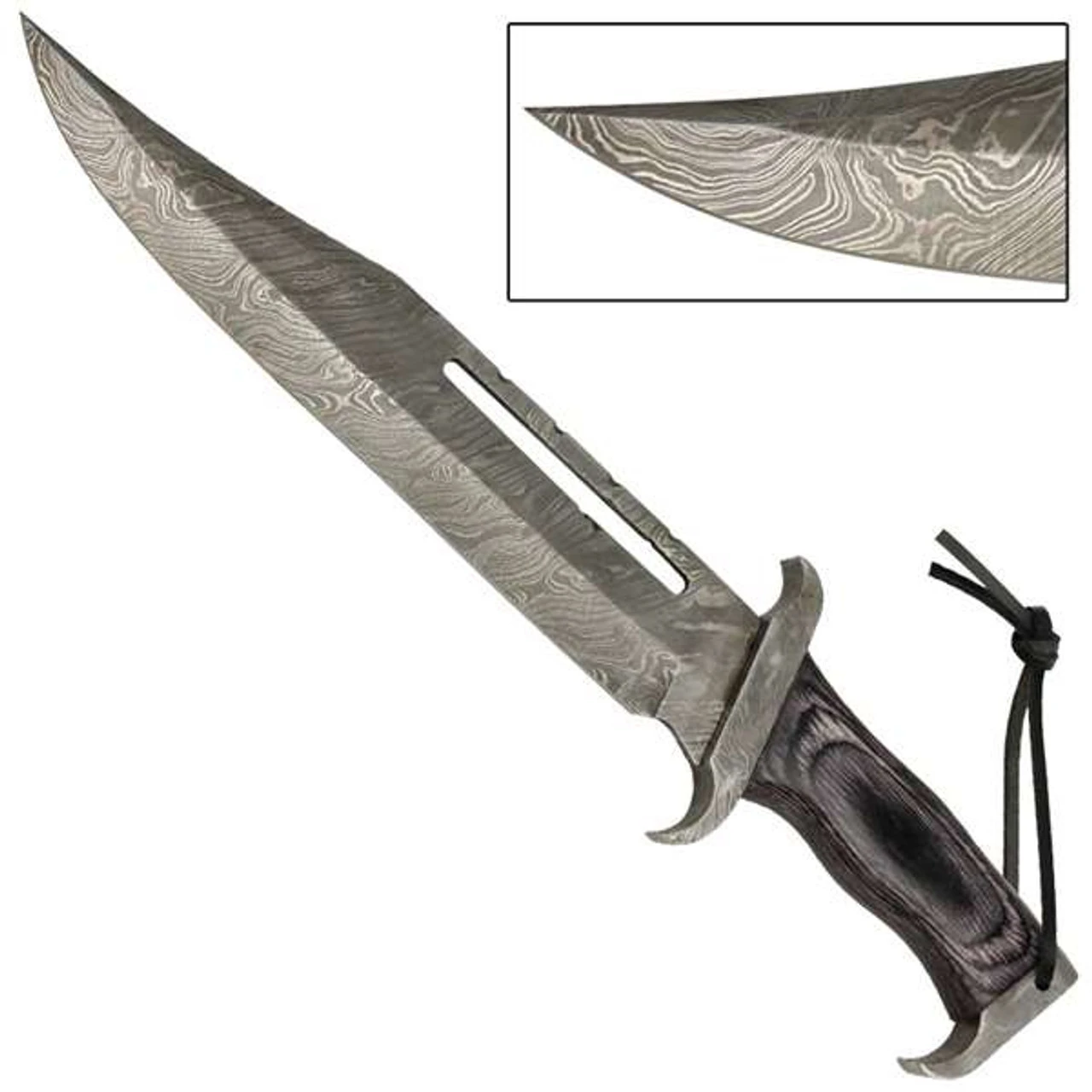 Black Elm Handle Damascus Bowie 1 Black Elm Handle Damascus Bowie
