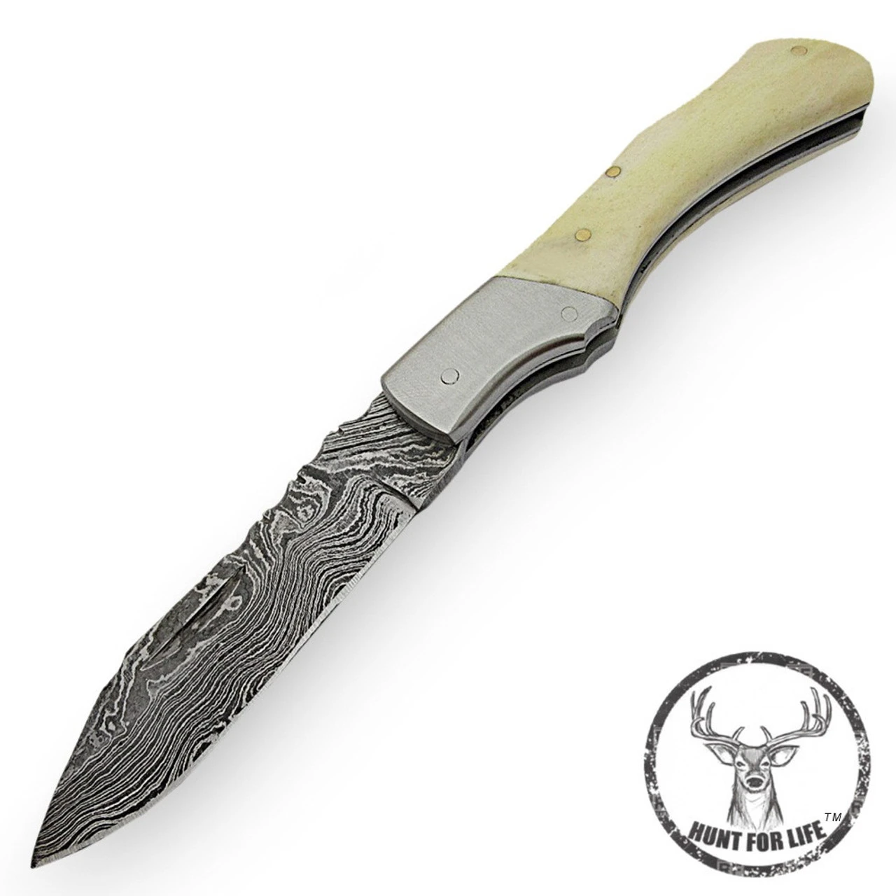 Hunt For Life Range Wars Damascus Handmade Pocket Knife 2 Hunt For Life Range Wars Damascus Handmade Pocket Knife - Image 2