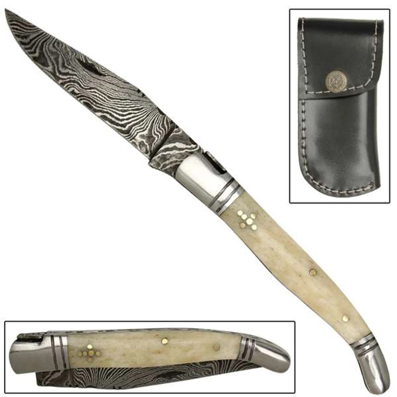 Camel Bone Handle Laguiole Slipjoint Damascus Folding Knife 1 Camel Bone Handle Laguiole Slipjoint Damascus Folding Knife