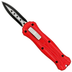 Red Fruit Automatic Mini California Legal Double Edge Out The Front OTF Knife W/ Contoured Handle & Belt Clip