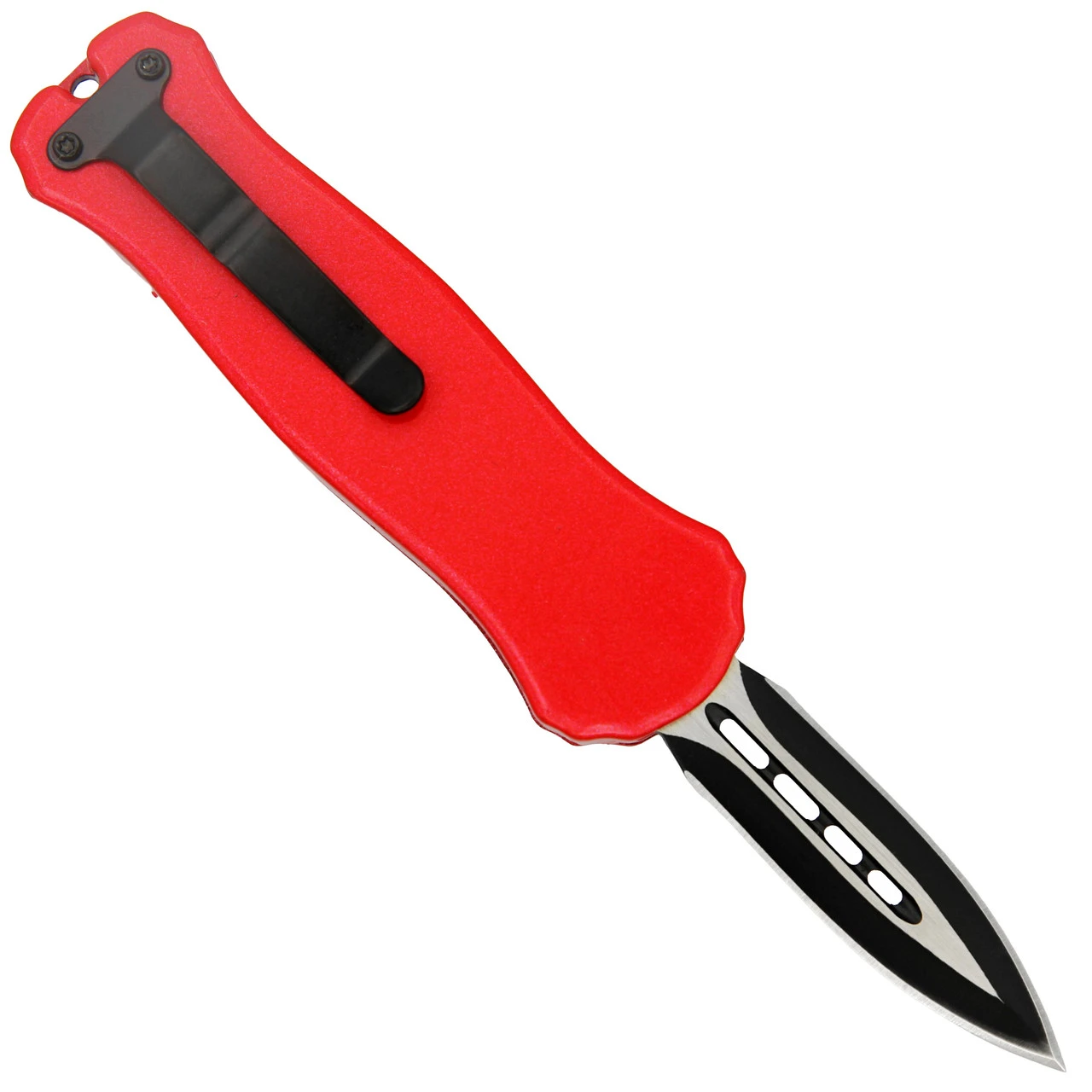 Red Fruit Automatic Mini California Legal Double Edge Out The Front OTF Knife W/ Contoured Handle & Belt Clip 2 Red Fruit Automatic Mini California Legal Double Edge Out The Front OTF Knife W/ Contoured Handle & Belt Clip - Image 2