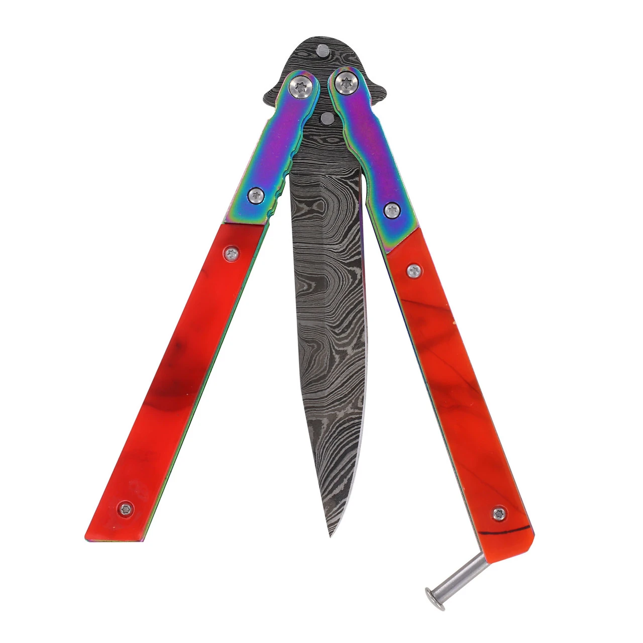 Heavy Duty Whiskey Outlaw Balisong Damascus Knife 3 Heavy Duty Whiskey Outlaw Balisong Damascus Knife - Image 3