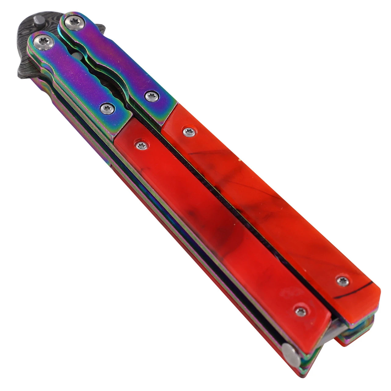 Heavy Duty Whiskey Outlaw Balisong Damascus Knife 4 Heavy Duty Whiskey Outlaw Balisong Damascus Knife - Image 4