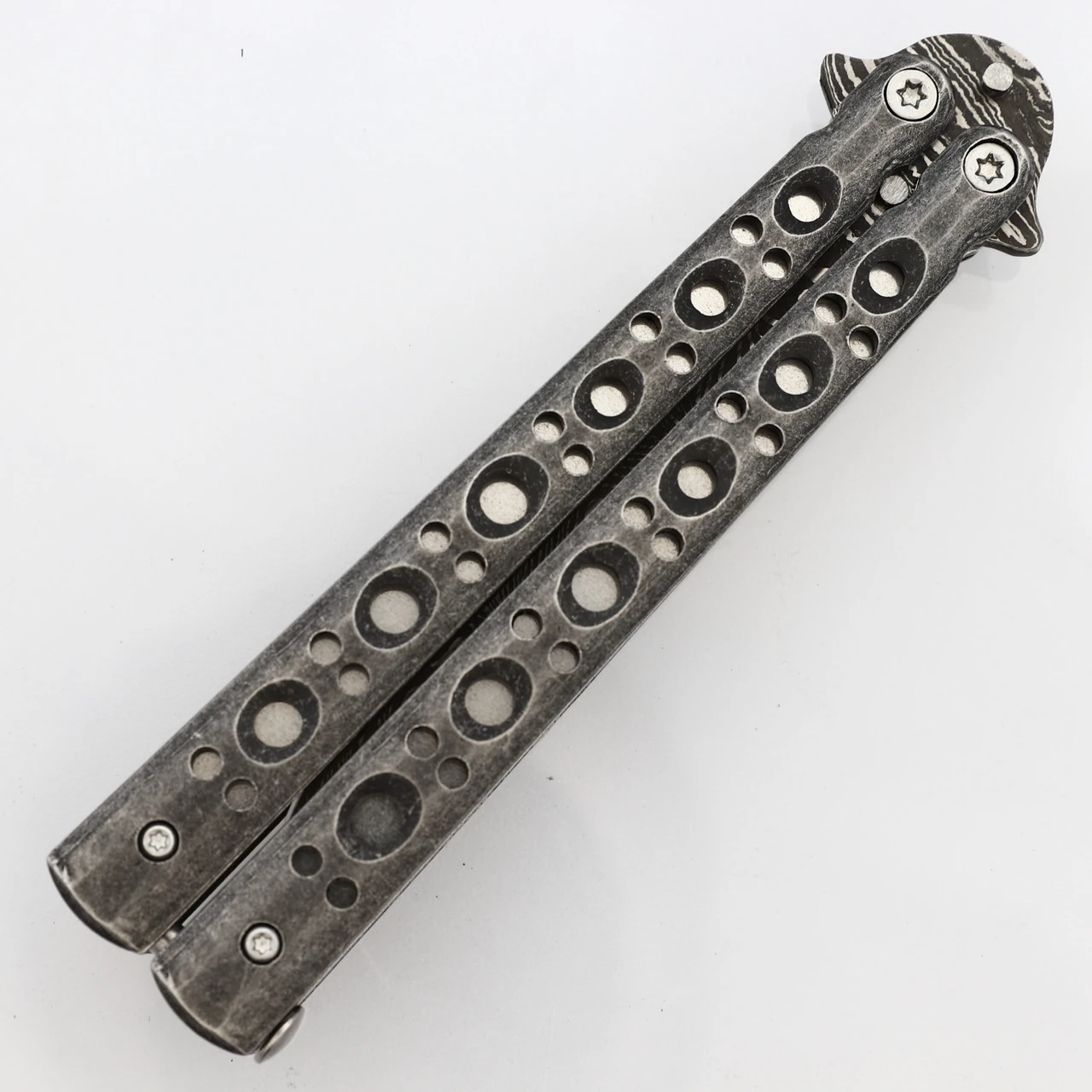 Shattered Without Hesitation Tanto Balisong Butterfly Knife | Damascus Steel Blade | Drop Point 5 Shattered Without Hesitation Tanto Balisong Butterfly Knife | Damascus Steel Blade | Drop Point - Image 5