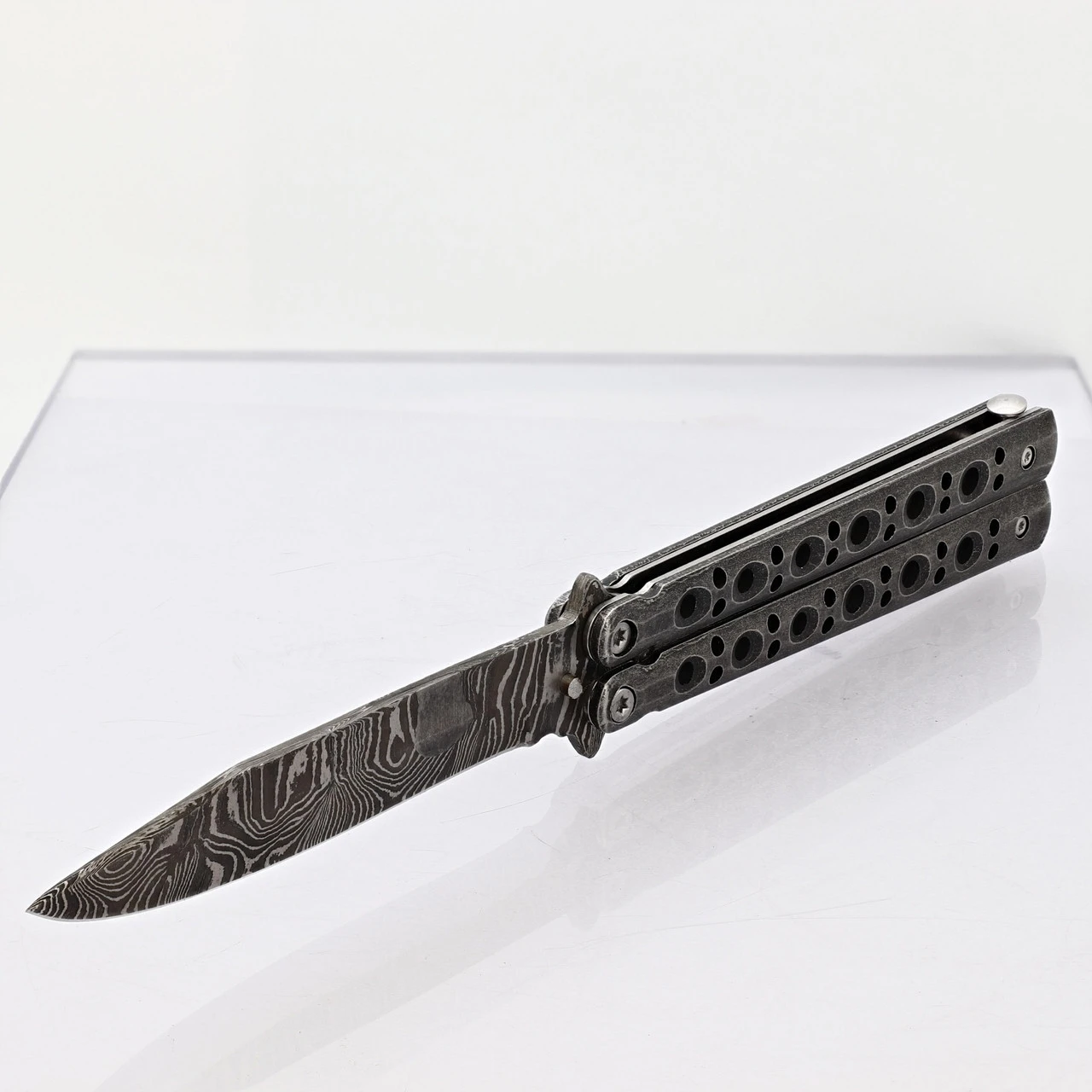 Shattered Without Hesitation Tanto Balisong Butterfly Knife | Damascus Steel Blade | Drop Point 3 Shattered Without Hesitation Tanto Balisong Butterfly Knife | Damascus Steel Blade | Drop Point - Image 3