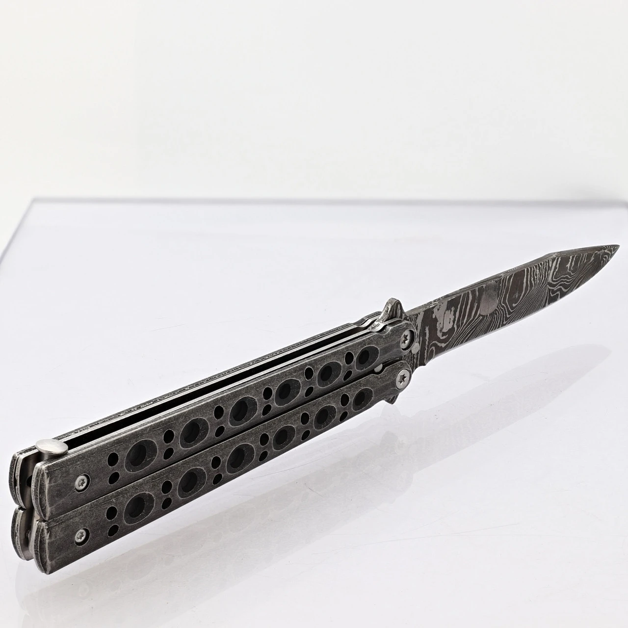 Shattered Without Hesitation Tanto Balisong Butterfly Knife | Damascus Steel Blade | Drop Point 4 Shattered Without Hesitation Tanto Balisong Butterfly Knife | Damascus Steel Blade | Drop Point - Image 4