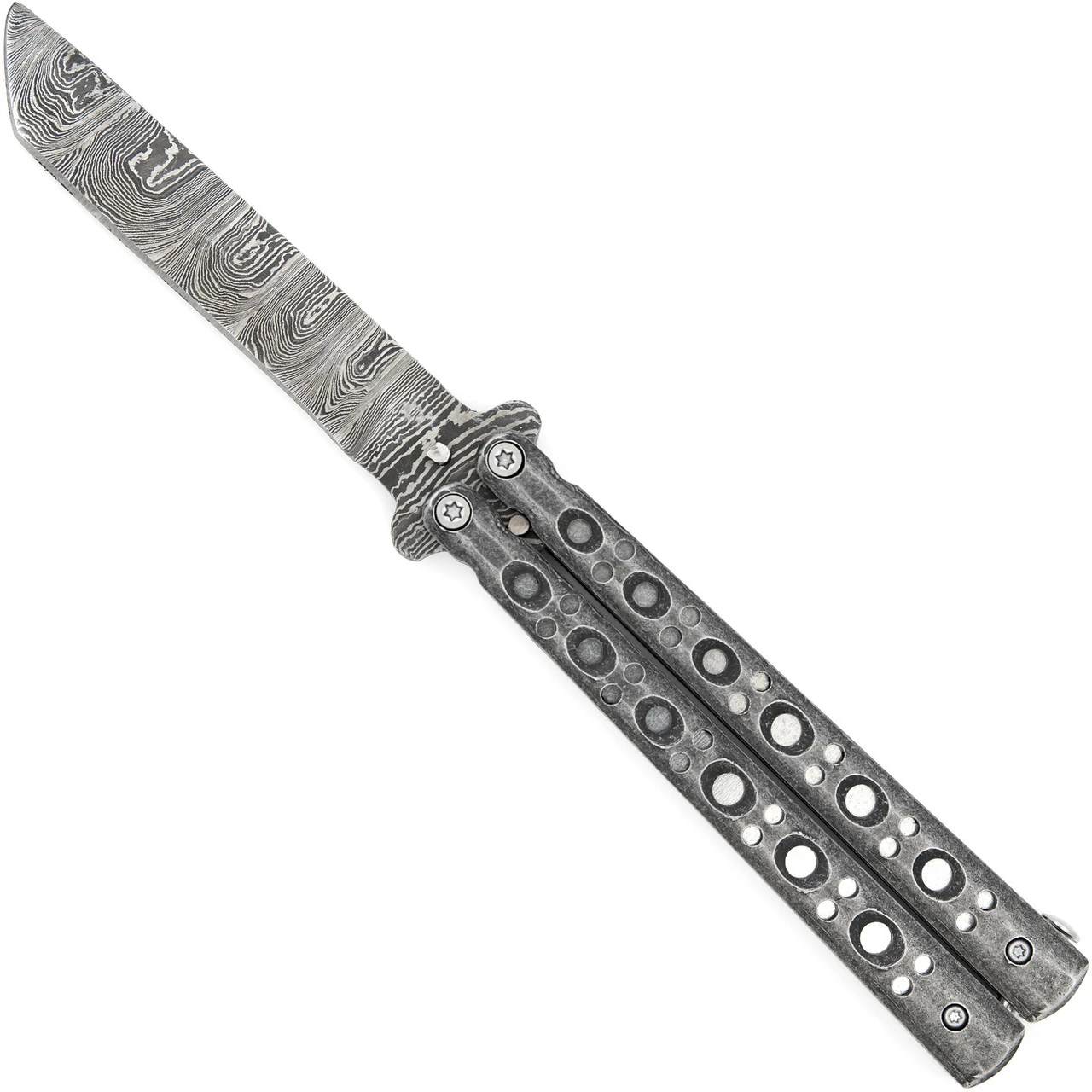 Shattered Without Hesitation Tanto Balisong Butterfly Knife | Damascus Steel Blade | Tanto Point 1 Shattered Without Hesitation Tanto Balisong Butterfly Knife | Damascus Steel Blade | Tanto Point