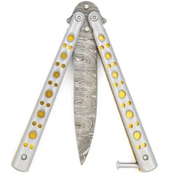 Gold Panning Clip Point Balisong Butterfly Knife Flipper | Damascus Steel Blade | Drop Point -Daggers Store BF2489 D1 31848.1691074775