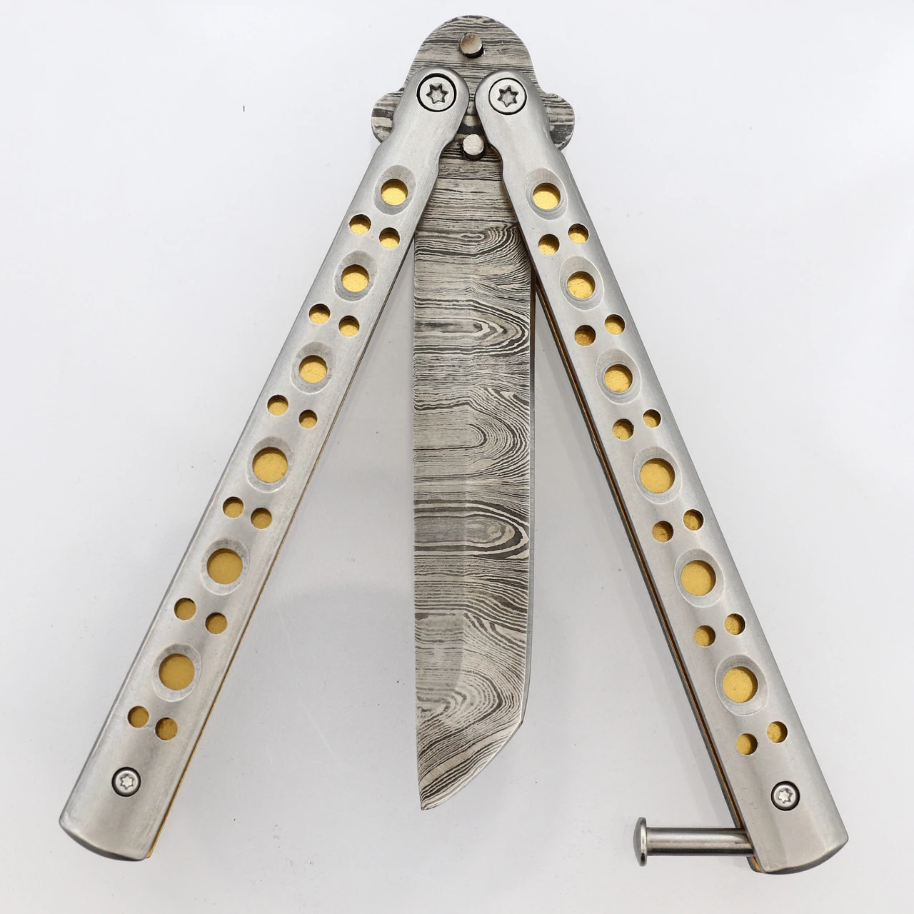 Gold Panning Clip Point Balisong Butterfly Knife Flipper | Damascus Steel Blade | Tanto Point 5 Gold Panning Clip Point Balisong Butterfly Knife Flipper | Damascus Steel Blade | Tanto Point - Image 5