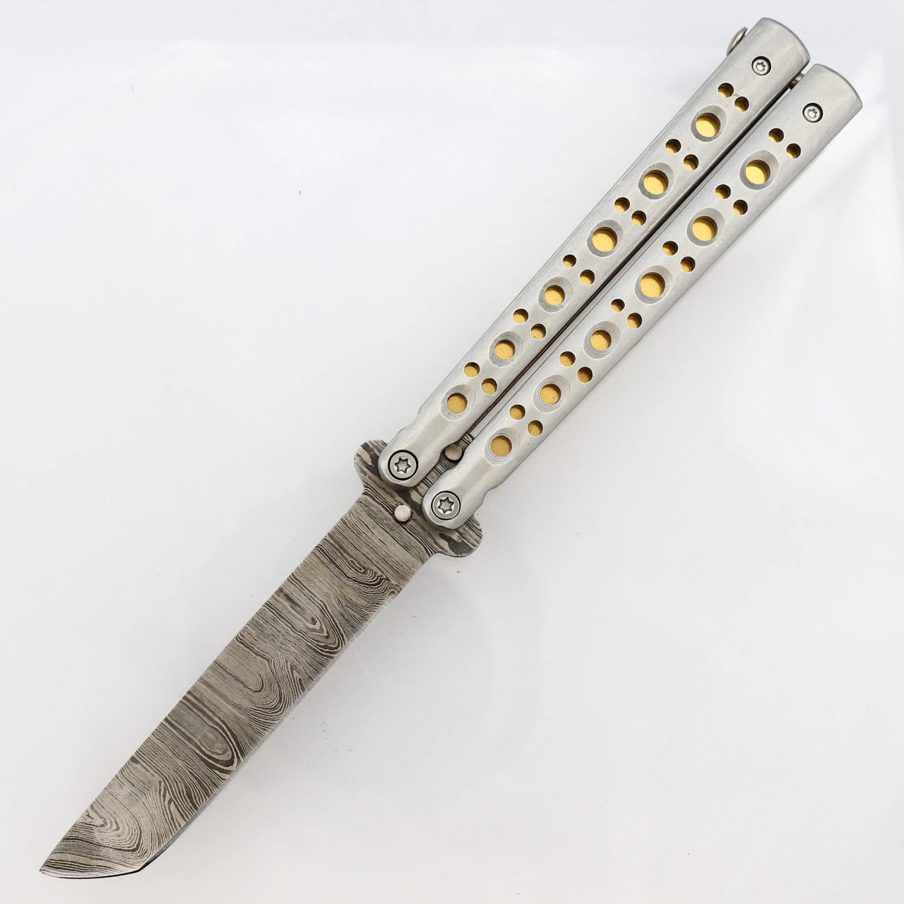 Gold Panning Clip Point Balisong Butterfly Knife Flipper | Damascus Steel Blade | Tanto Point 1 Gold Panning Clip Point Balisong Butterfly Knife Flipper | Damascus Steel Blade | Tanto Point