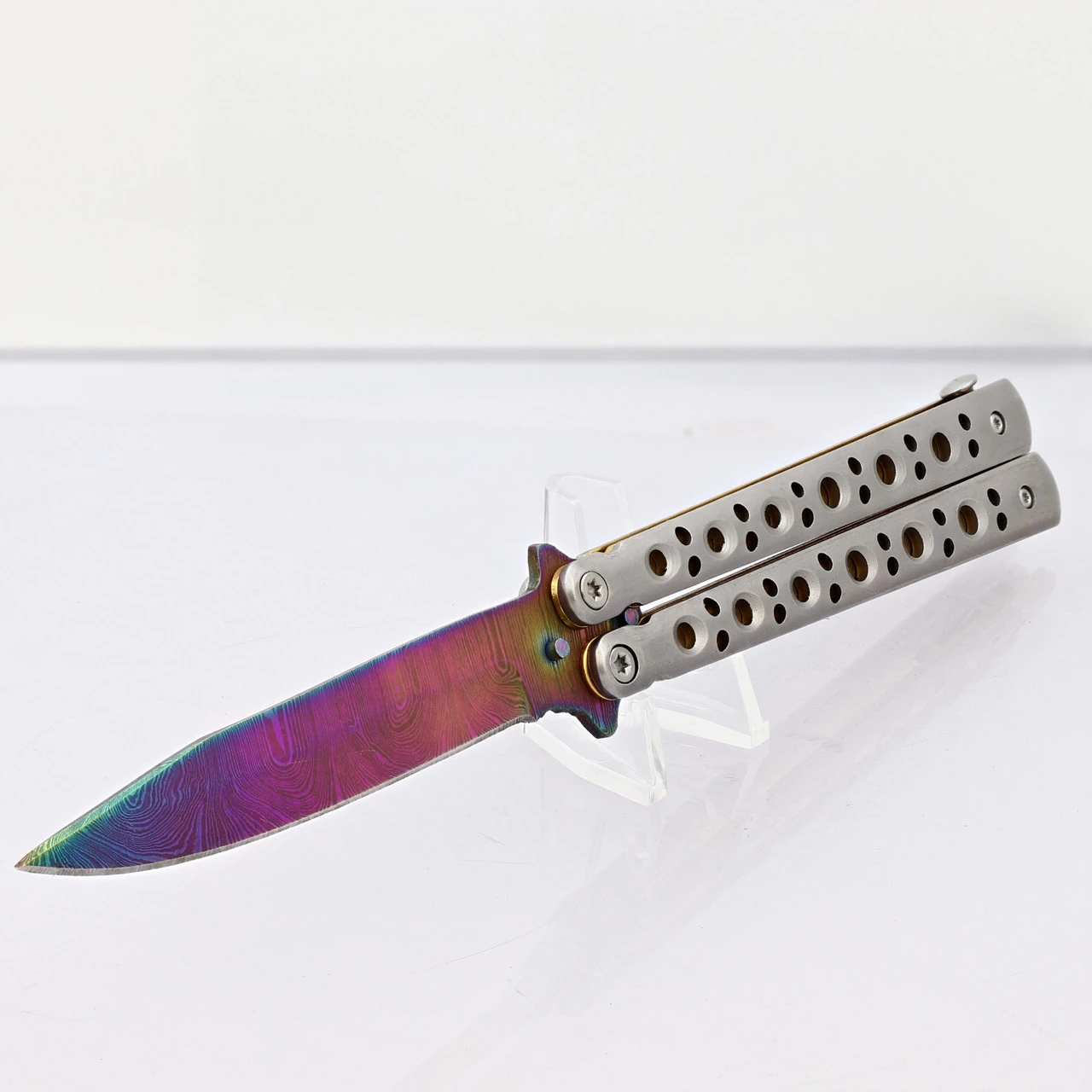 Copy Of Gold Panning Clip Point Balisong Butterfly Knife Flipper | Titanium Damascus Steel Blade | Drop Point 2 Copy Of Gold Panning Clip Point Balisong Butterfly Knife Flipper | Titanium Damascus Steel Blade | Drop Point - Image 2