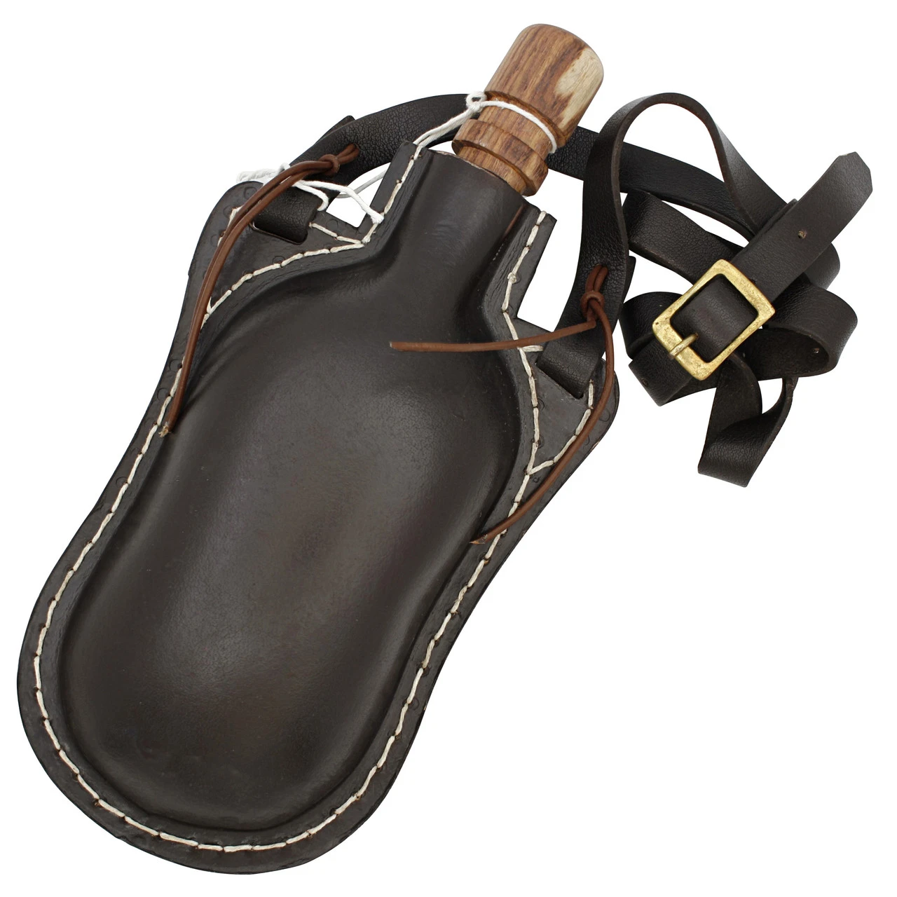 Hoof It 48 Oz. Natural Handmade Dark Brown Genuine Leather Drinking Bottle Canteen W/ Leather Shoulder Strap & Wooden Stopper 1 Hoof It 48 Oz. Natural Handmade Dark Brown Genuine Leather Drinking Bottle Canteen W/ Leather Shoulder Strap & Wooden Stopper