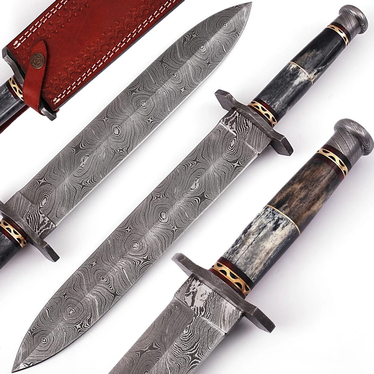 Legion Of The Damned Damascus Steel Dagger With Leather Sheath 1 Legion Of The Damned Damascus Steel Dagger With Leather Sheath