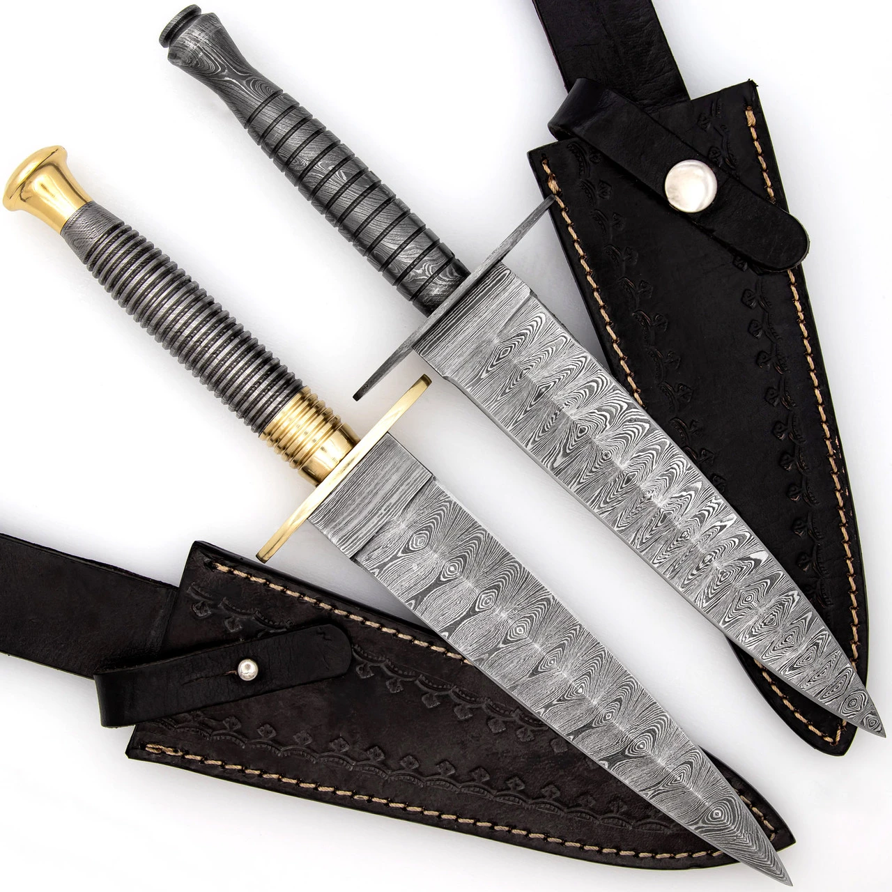 Full Damascus Steel Commando Knife | Pattern Welded Steel Full Tang Replica JSOC Dagger With Leather Sheath 1 Full Damascus Steel Commando Knife | Pattern Welded Steel Full Tang Replica JSOC Dagger With Leather Sheath