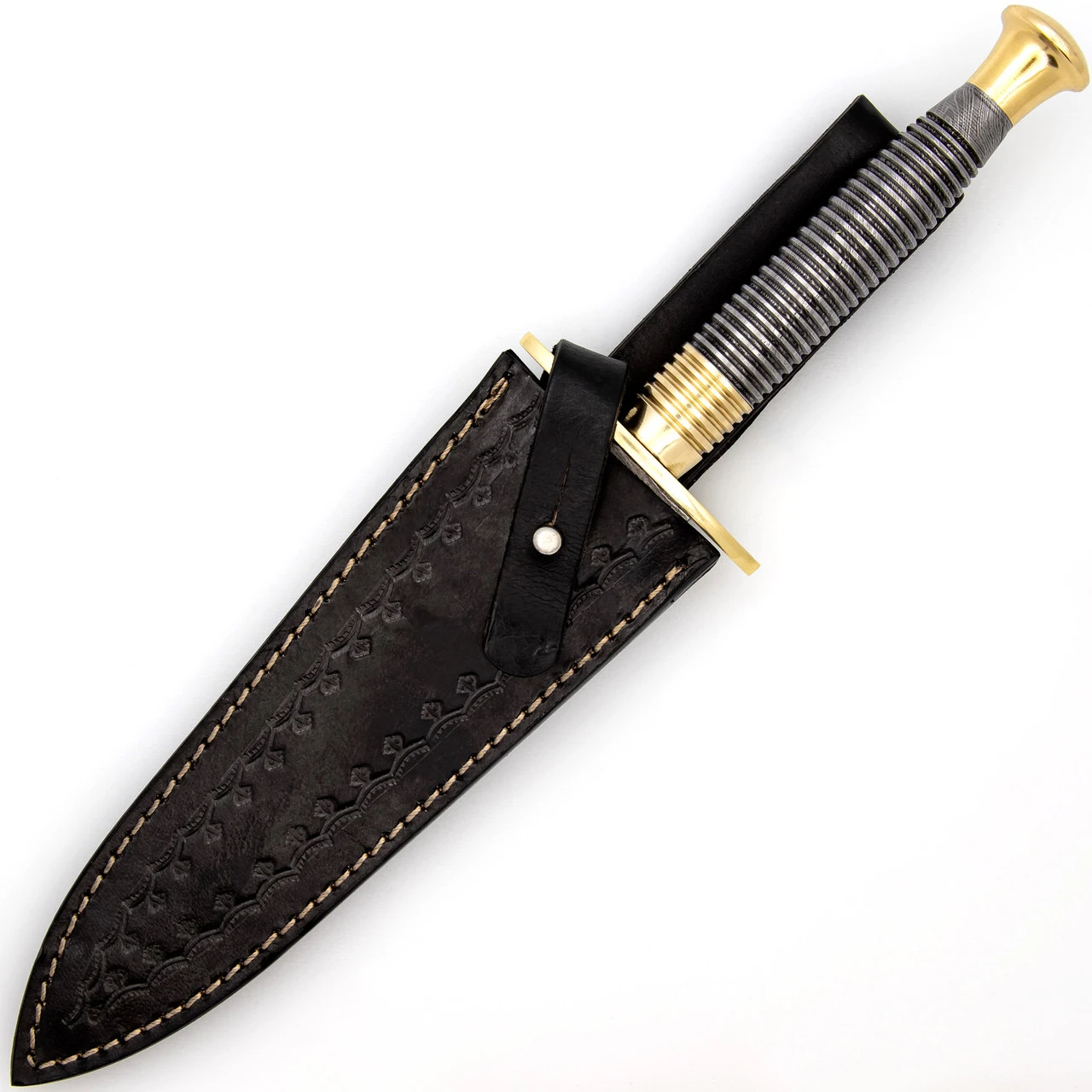 Full Damascus Steel Commando Knife | Pattern Welded Steel Full Tang Replica JSOC Dagger With Leather Sheath 11 Full Damascus Steel Commando Knife | Pattern Welded Steel Full Tang Replica JSOC Dagger With Leather Sheath - Image 11