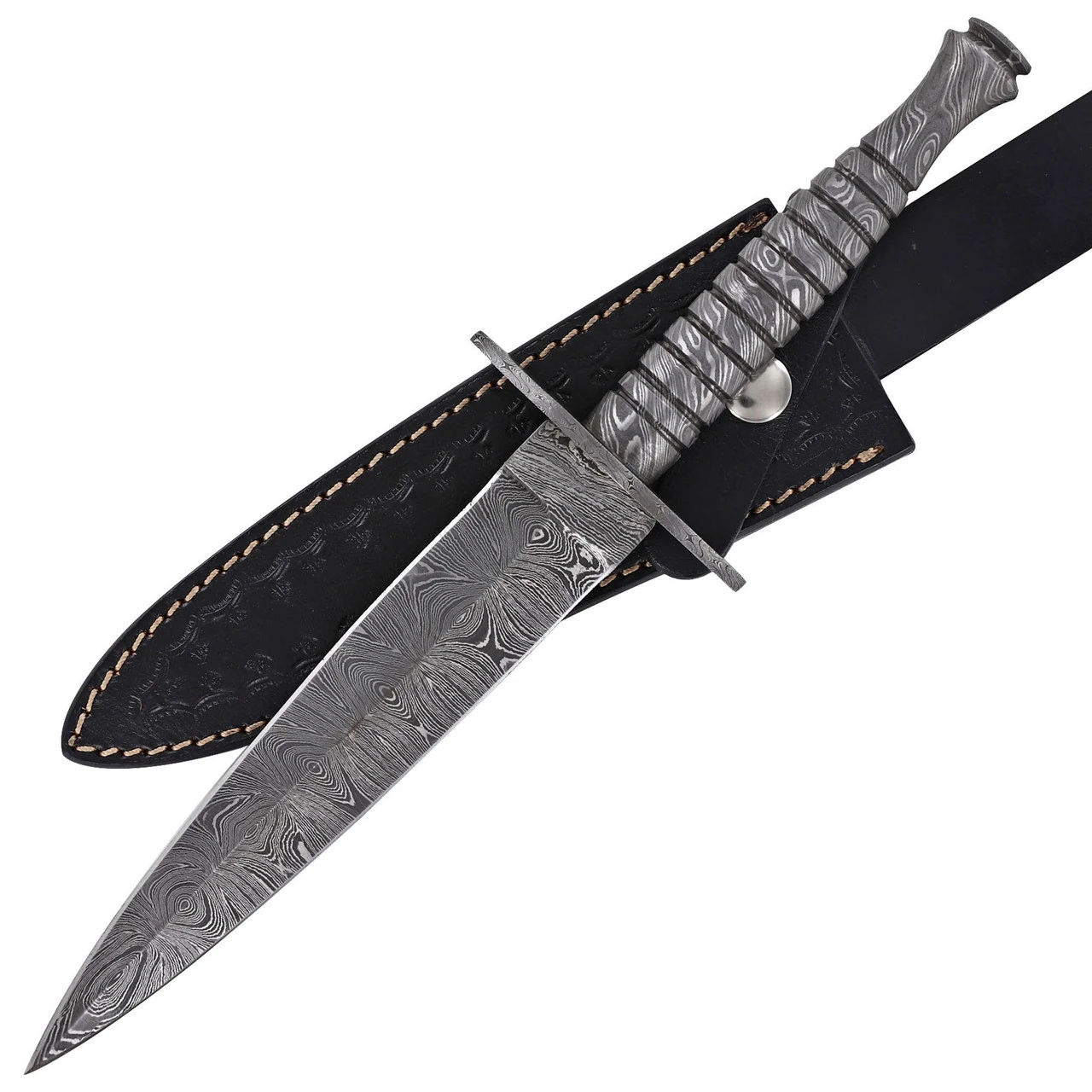 Full Damascus Steel Commando Knife | Pattern Welded Steel Full Tang Replica JSOC Dagger With Leather Sheath 3 Full Damascus Steel Commando Knife | Pattern Welded Steel Full Tang Replica JSOC Dagger With Leather Sheath - Image 3