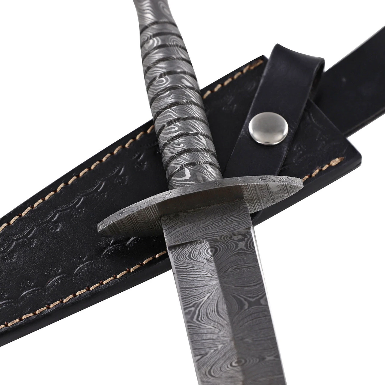 Full Damascus Steel Commando Knife | Pattern Welded Steel Full Tang Replica JSOC Dagger With Leather Sheath 5 Full Damascus Steel Commando Knife | Pattern Welded Steel Full Tang Replica JSOC Dagger With Leather Sheath - Image 5