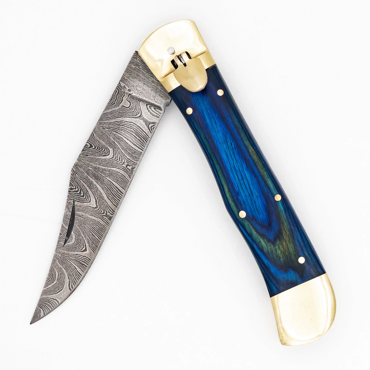 Deep Hole Large Automatic Damascus Clip Point Lever Lock XL Switchblade Knife 2 Deep Hole Large Automatic Damascus Clip Point Lever Lock XL Switchblade Knife - Image 2