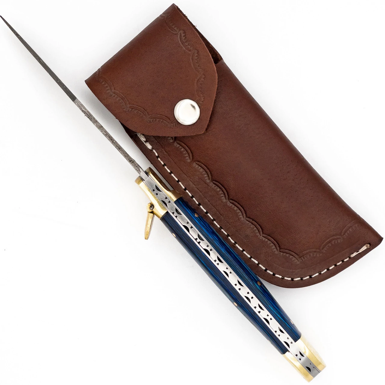 Deep Hole Large Automatic Damascus Clip Point Lever Lock XL Switchblade Knife 4 Deep Hole Large Automatic Damascus Clip Point Lever Lock XL Switchblade Knife - Image 4