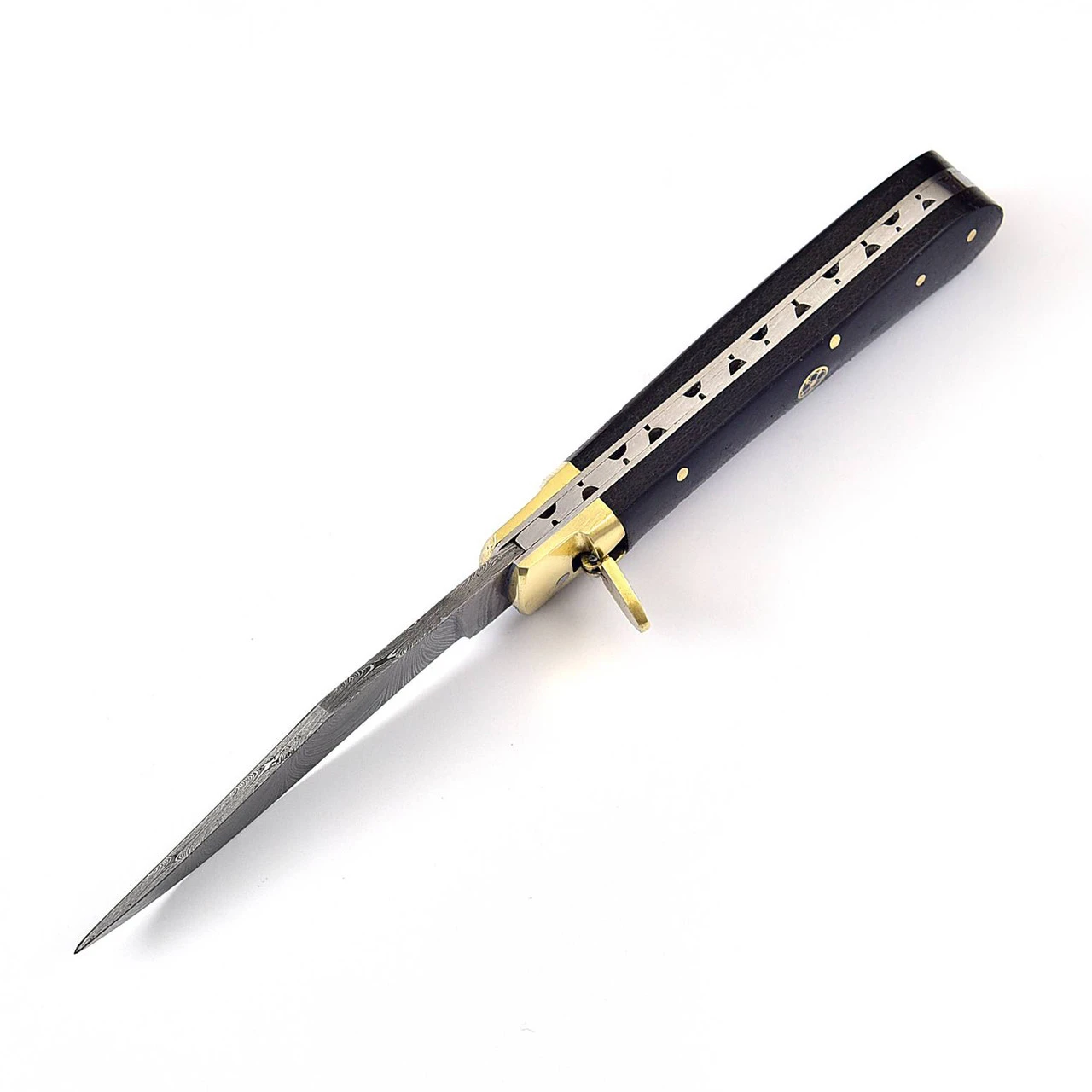 Summoner’s Charm Damascus Clip Point Automatic Switchblade Lever Lock Knife 3 Summoner’s Charm Damascus Clip Point Automatic Switchblade Lever Lock Knife - Image 3