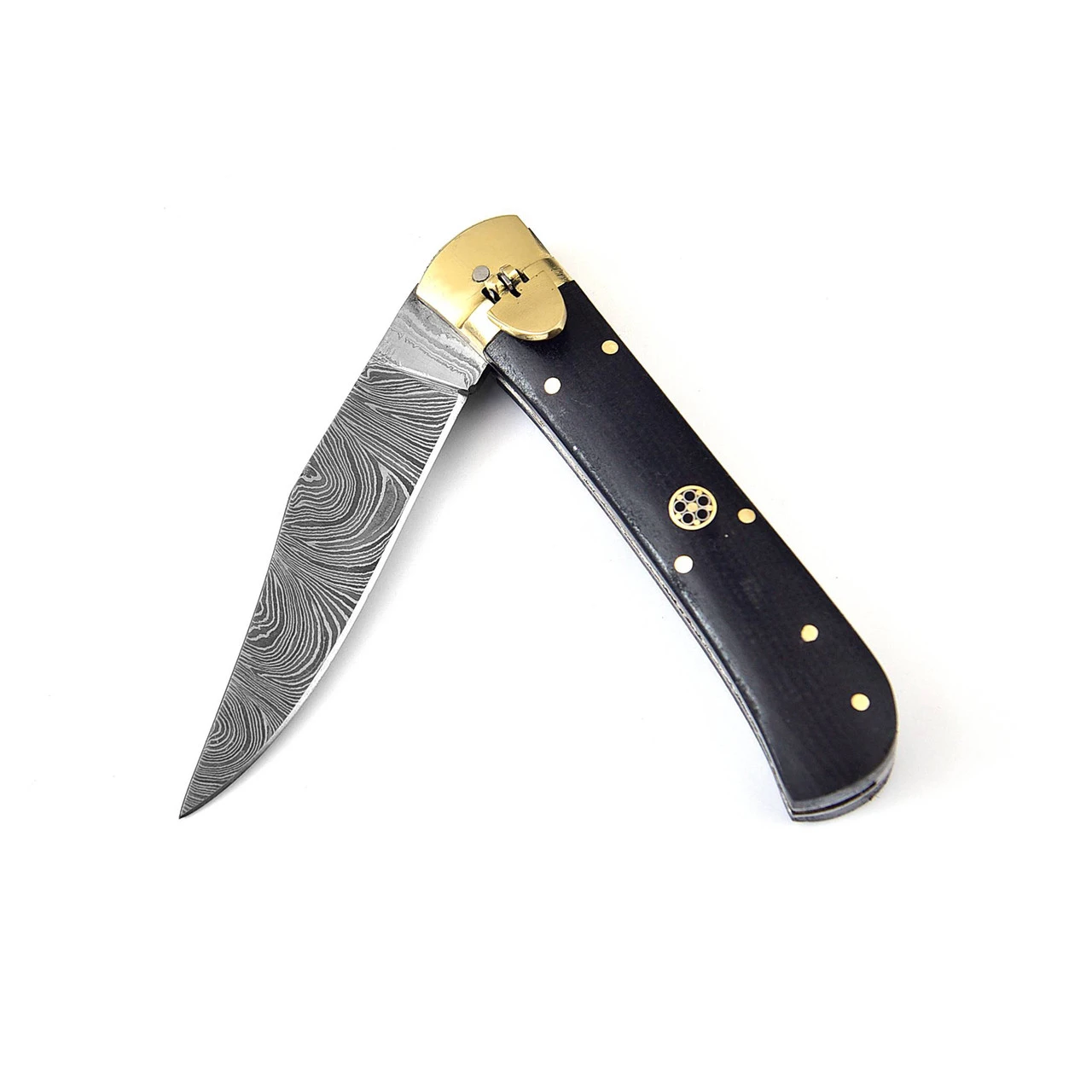 Summoner’s Charm Damascus Clip Point Automatic Switchblade Lever Lock Knife 2 Summoner’s Charm Damascus Clip Point Automatic Switchblade Lever Lock Knife - Image 2