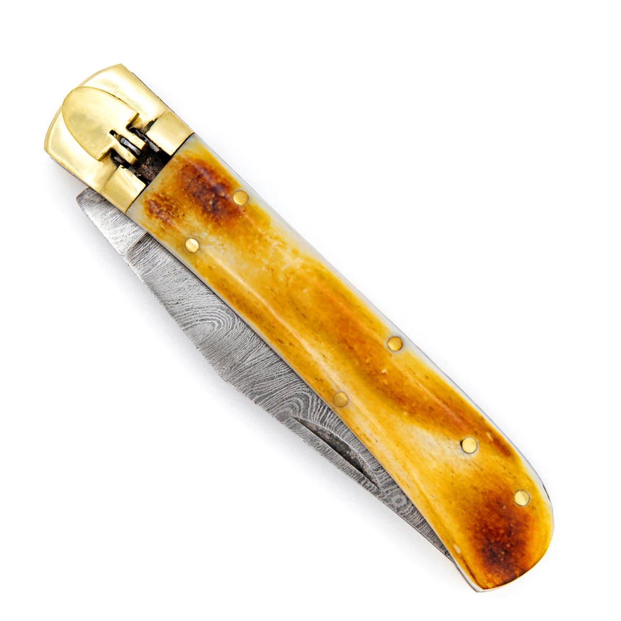 Ashen Reflex Clip Point Automatic Damascus Lever Lock Knife 4 Ashen Reflex Clip Point Automatic Damascus Lever Lock Knife - Image 4