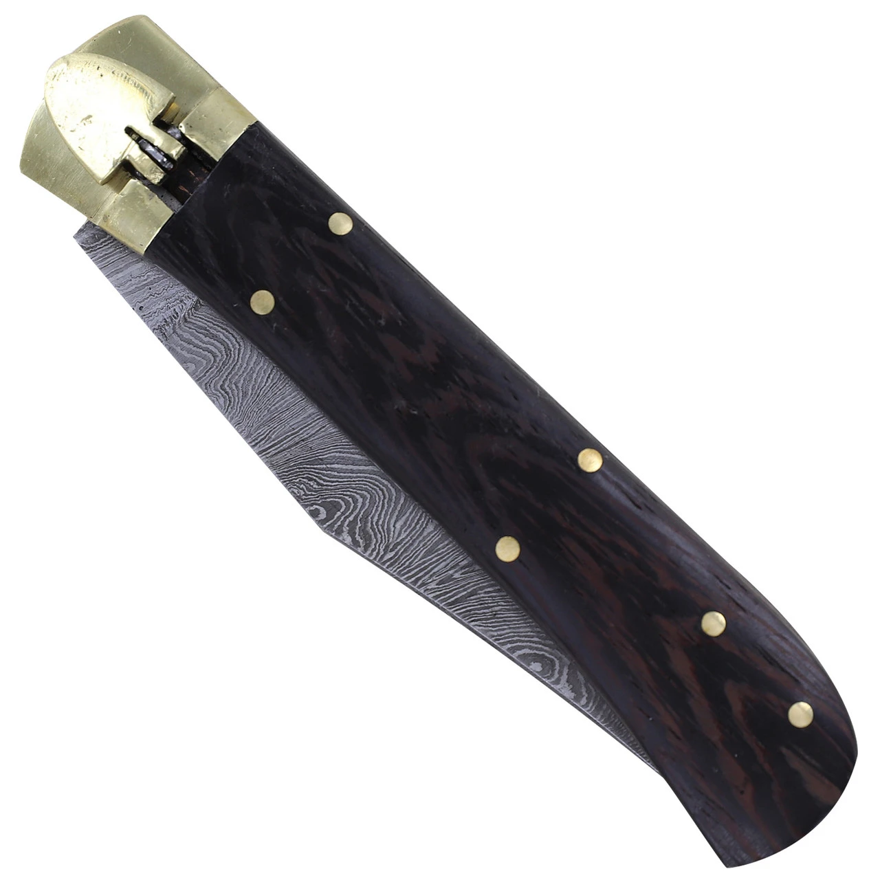 Dark Wood Lullaby Damascus Clip Point Automatic Switchblade Lever Lock Knife 2 Dark Wood Lullaby Damascus Clip Point Automatic Switchblade Lever Lock Knife - Image 2