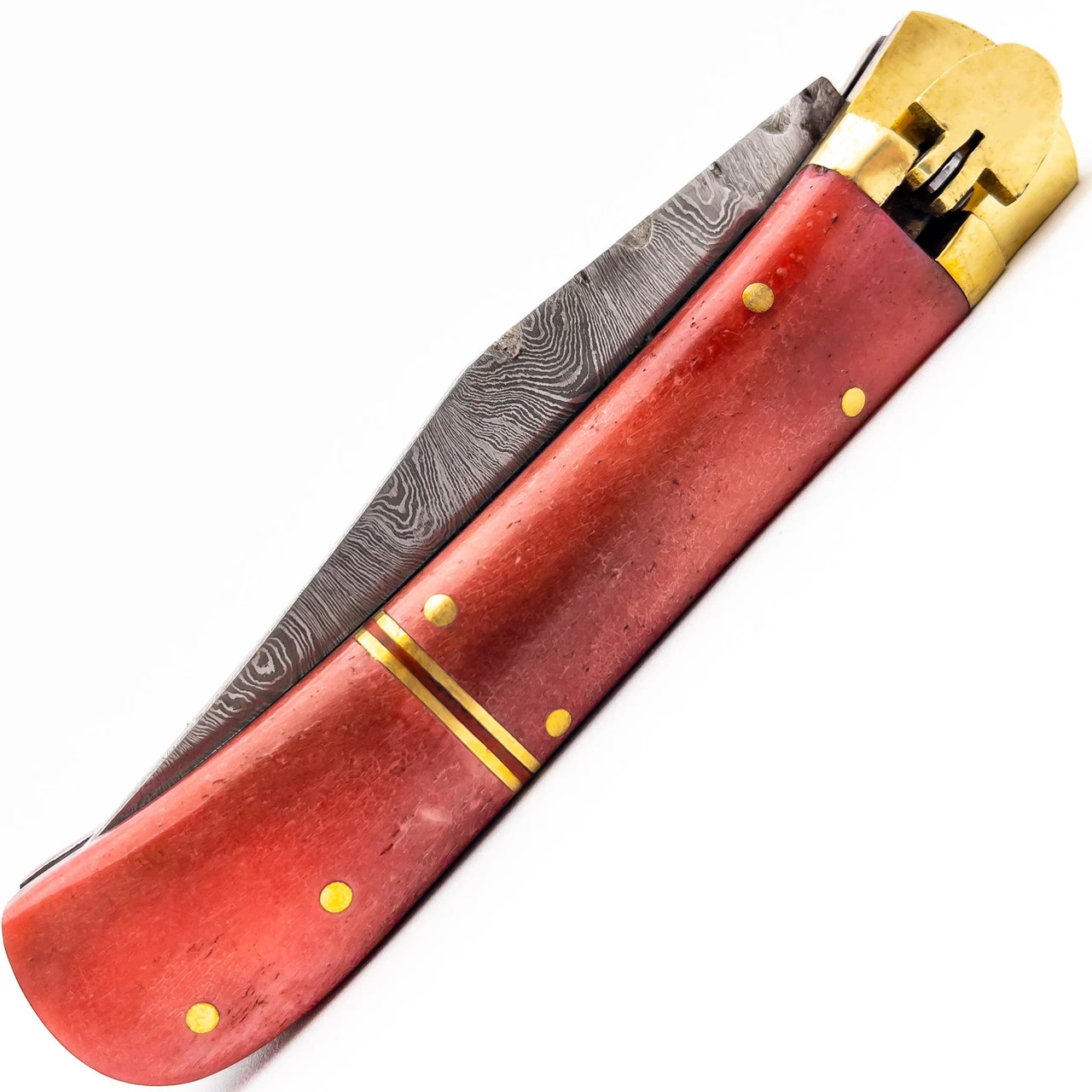 Bone Divination Damascus Clip Point Automatic Switchblade Lever Lock Knife 2 Bone Divination Damascus Clip Point Automatic Switchblade Lever Lock Knife - Image 2