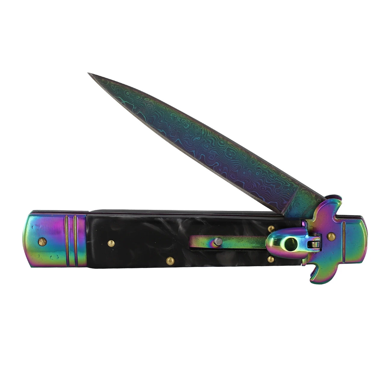 Poison Jab Damascus Steel Titanium Automatic Stiletto Lever Lock Knife 2 Poison Jab Damascus Steel Titanium Automatic Stiletto Lever Lock Knife - Image 2