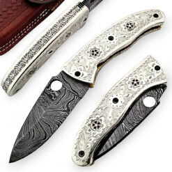 Chrysanthemum Damascus Folding Pocket Knife 7 Chrysanthemum Damascus Folding Pocket Knife -Daggers Store DM2040 19404.1564503948