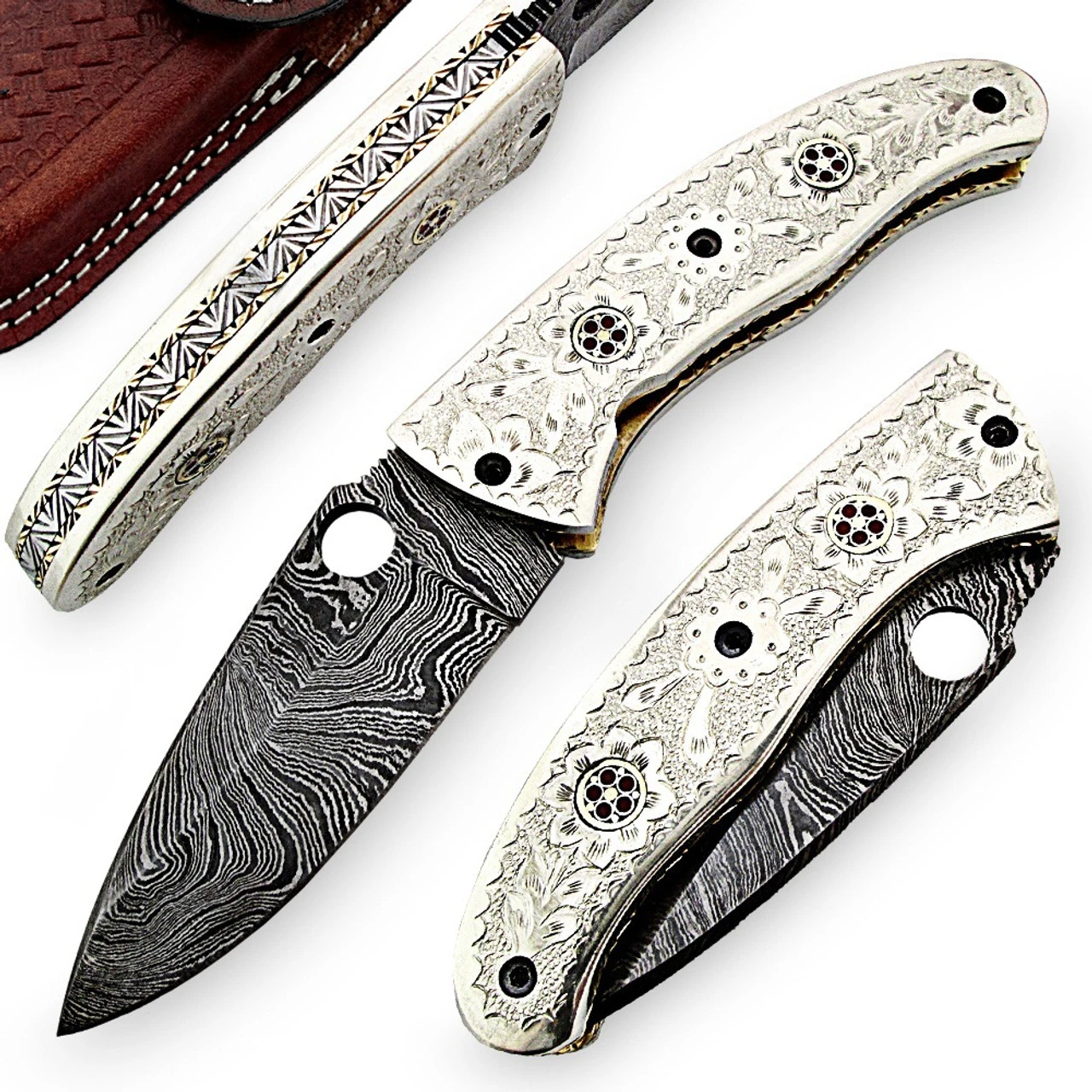 Chrysanthemum Damascus Folding Pocket Knife 4 Chrysanthemum Damascus Folding Pocket Knife - Image 4