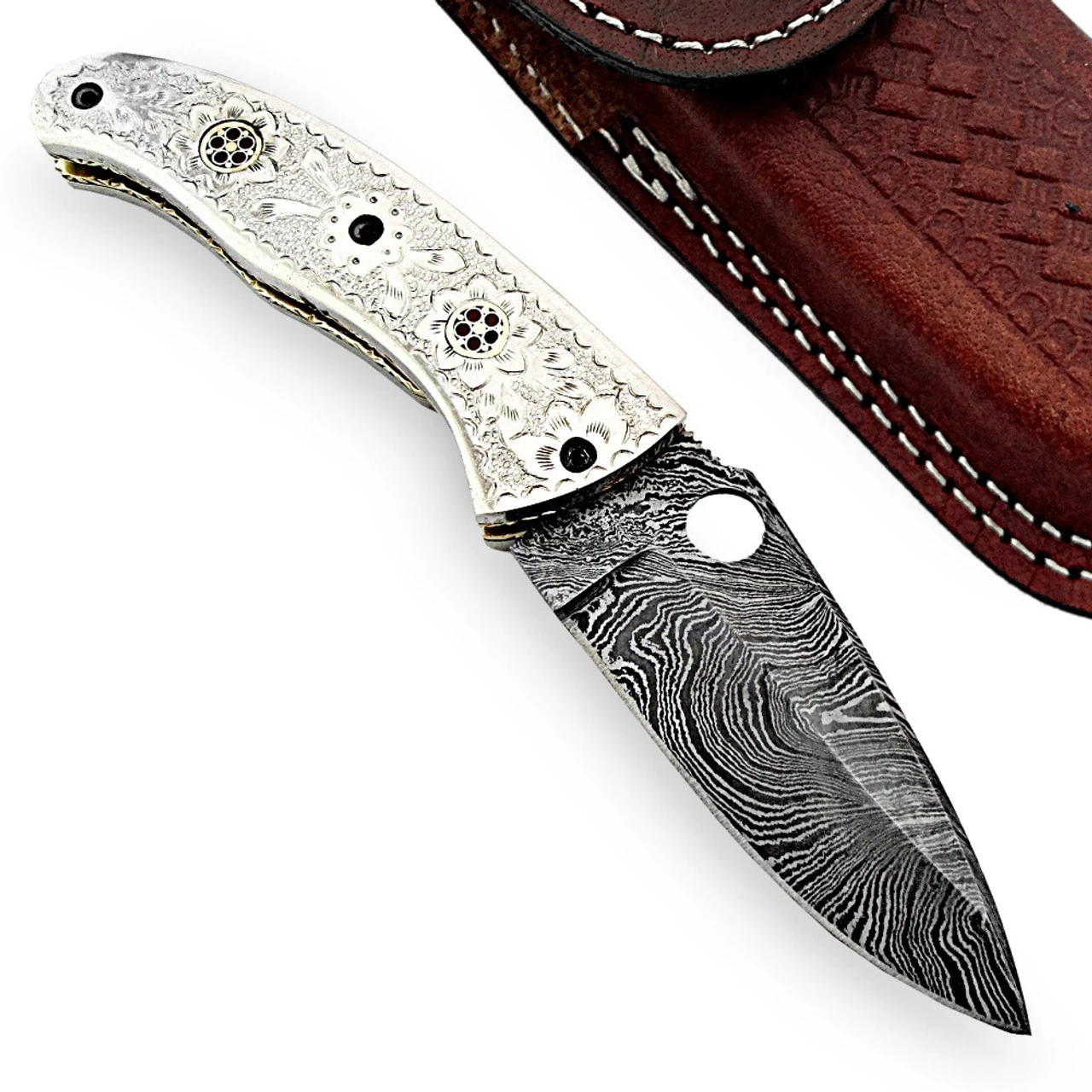 Chrysanthemum Damascus Folding Pocket Knife 2 Chrysanthemum Damascus Folding Pocket Knife - Image 2
