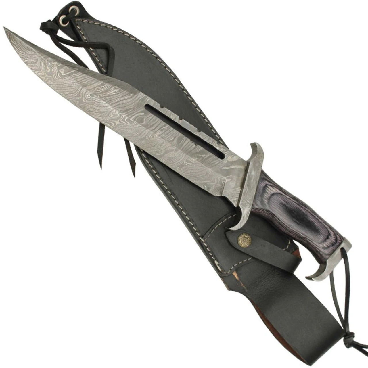 Black Elm Handle Damascus Bowie 2 Black Elm Handle Damascus Bowie - Image 2