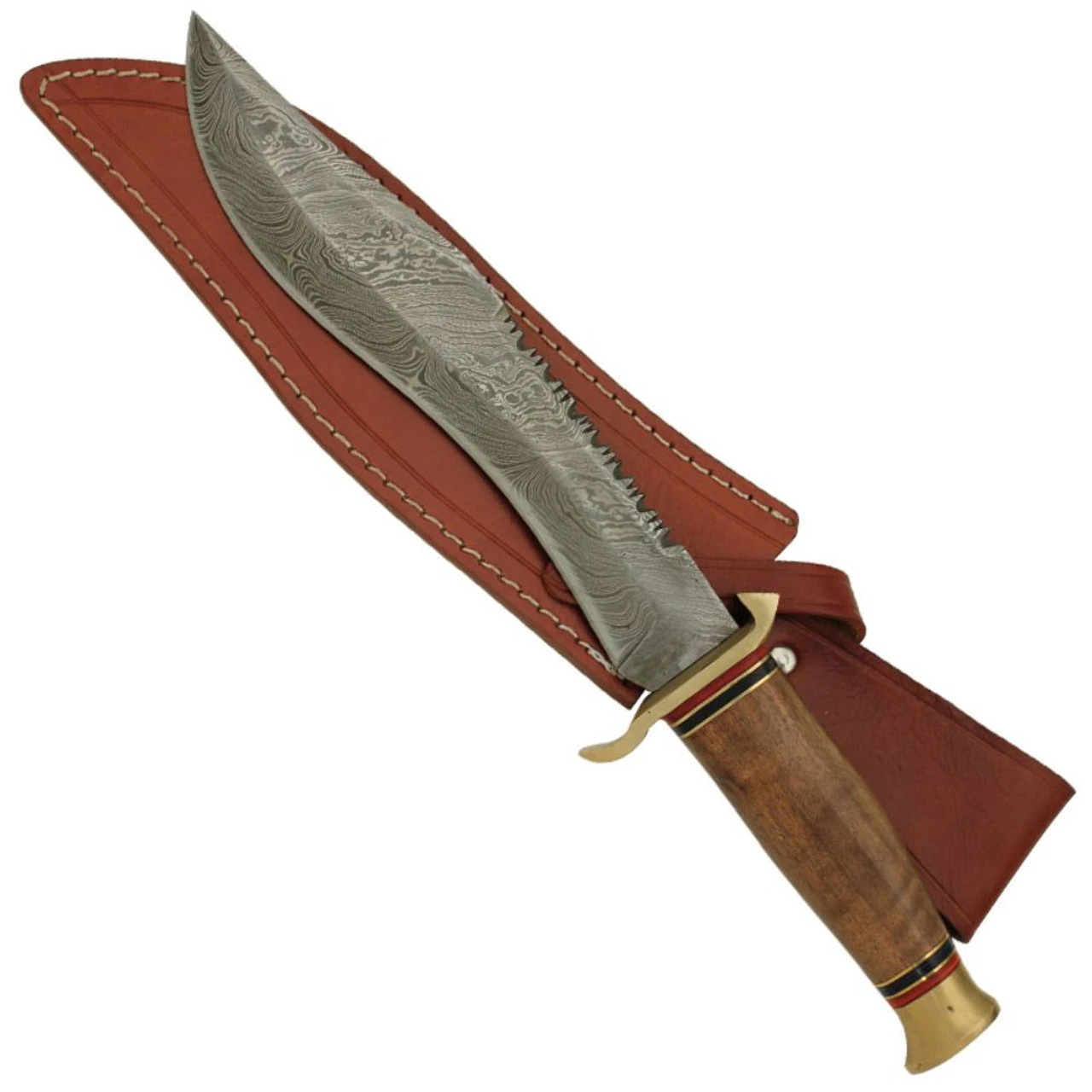 Buffalothorn Damascus Hunting Knife With Sienna Sheath 1 Buffalothorn Damascus Hunting Knife With Sienna Sheath