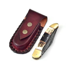 Double Blade Guild Stag Damascus Steel Pocket Knife | Buffalo Horn Insert | 9 Double Blade Guild Stag Damascus Steel Pocket Knife | Buffalo Horn Insert | -Daggers Store DM88BF 64850.1642793814