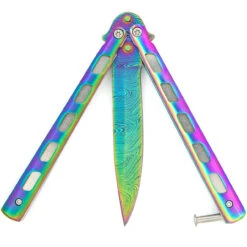 Rainbow Warrior Sunrise Butterfly Knife | Titanium Damascus | Drop Point | Holster Included -Daggers Store GBS35 D3 19022.1691161716