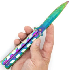 Rainbow Warrior Sunrise Butterfly Knife | Titanium Damascus | Drop Point | Holster Included -Daggers Store GBS35 D3 33225.1691161716