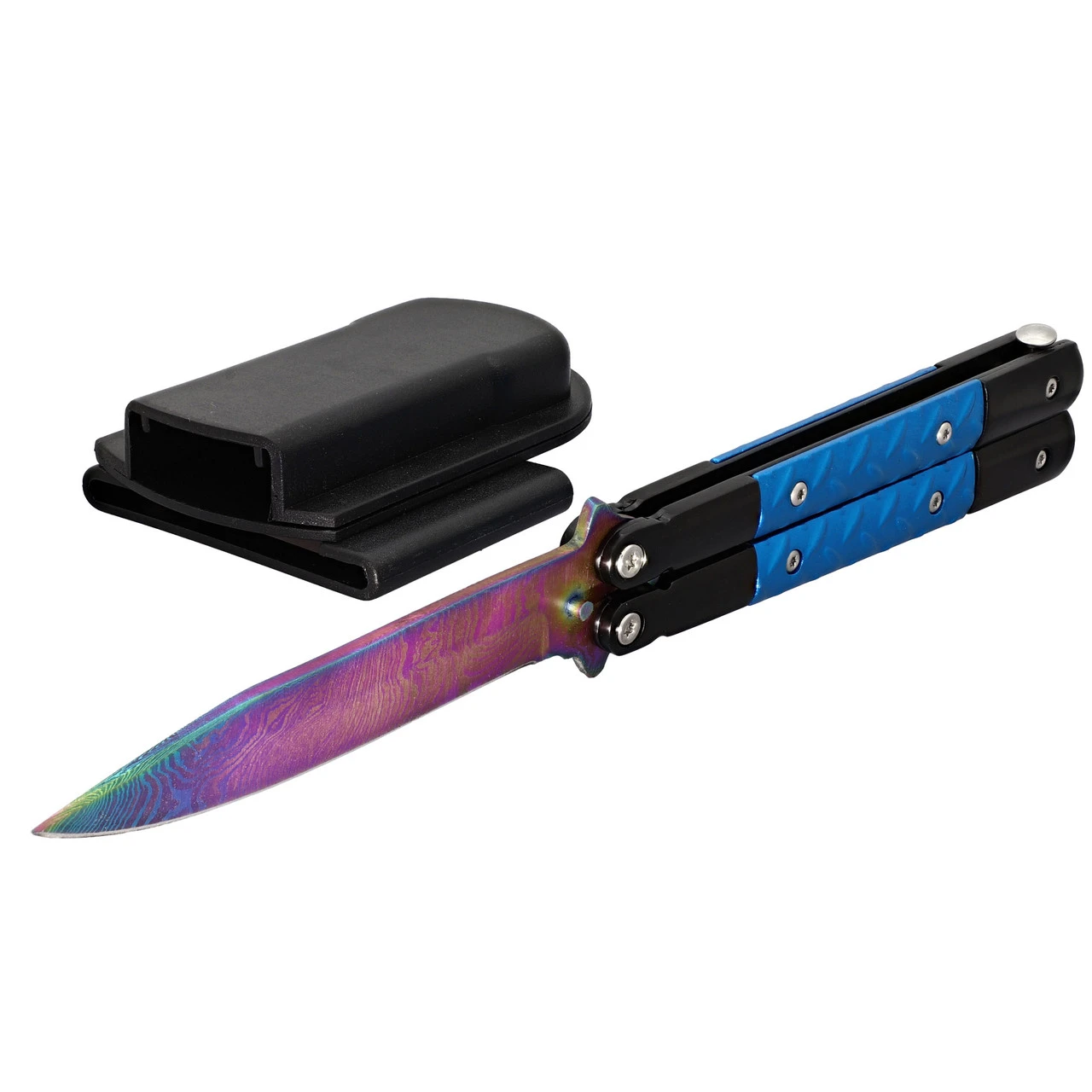 Azure Sky Butterfly Knife With Hard ABS Sheath | Titanium Damascus Steel | Drop Point Blade 4 Azure Sky Butterfly Knife With Hard ABS Sheath | Titanium Damascus Steel | Drop Point Blade - Image 4