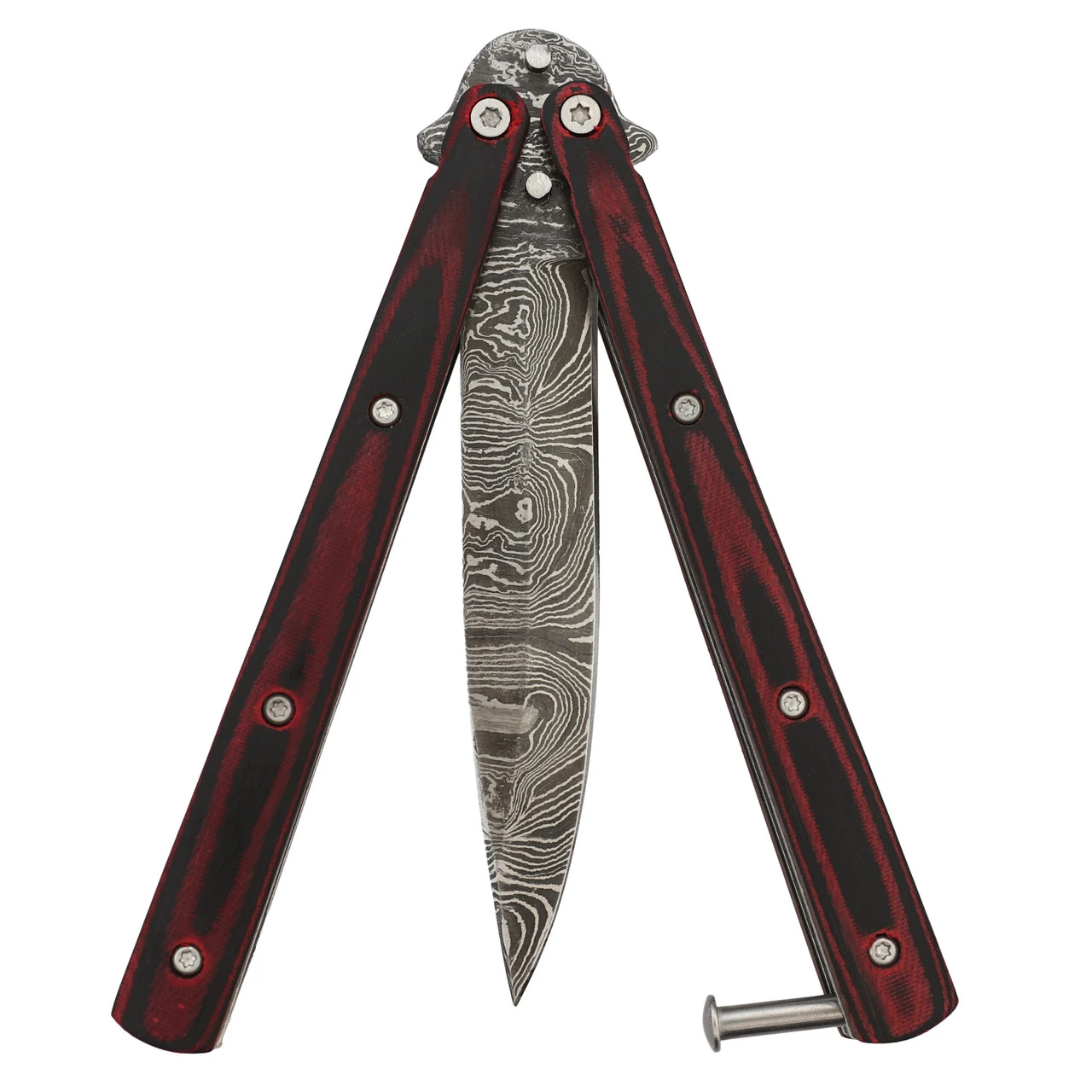 Micarta Simple Butterfly Red & Black Knife W/ ABS Belt Holster | Damascus Steel Blade | Drop Point 2 Micarta Simple Butterfly Red & Black Knife W/ ABS Belt Holster | Damascus Steel Blade | Drop Point - Image 2