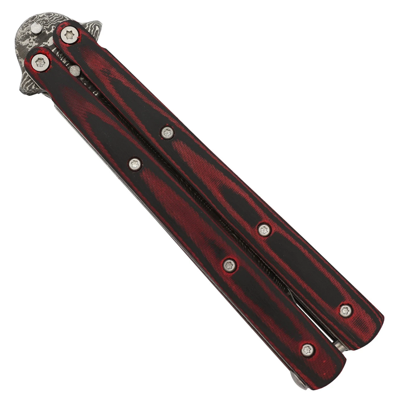 Micarta Simple Butterfly Red & Black Knife W/ ABS Belt Holster | Damascus Steel Blade | Drop Point 3 Micarta Simple Butterfly Red & Black Knife W/ ABS Belt Holster | Damascus Steel Blade | Drop Point - Image 3