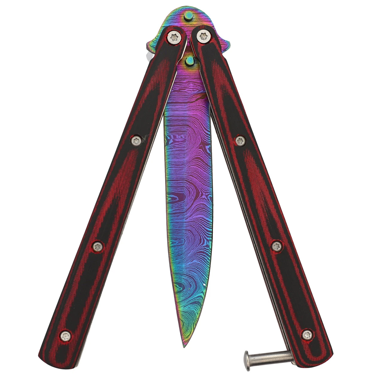 Micarta Simple Butterfly Red & Black Knife W/ ABS Belt Holster | Titanium Damascus Steel Blade | Drop Point 2 Micarta Simple Butterfly Red & Black Knife W/ ABS Belt Holster | Titanium Damascus Steel Blade | Drop Point - Image 2