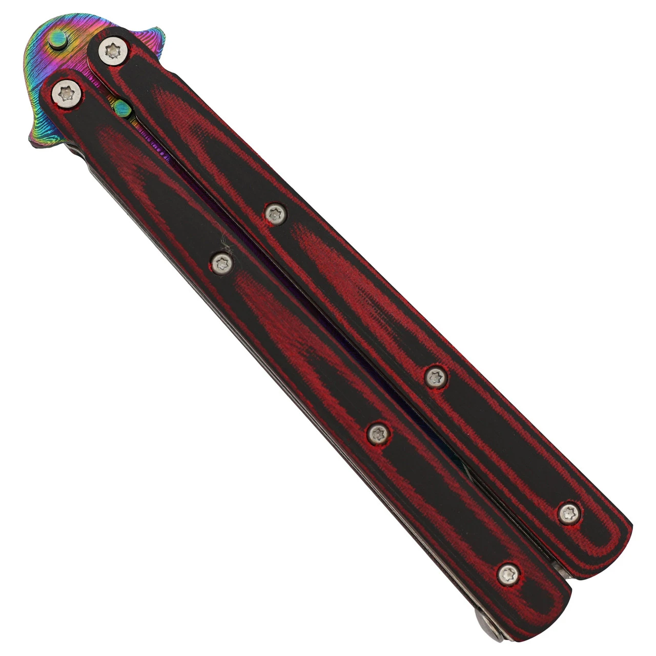 Micarta Simple Butterfly Red & Black Knife W/ ABS Belt Holster | Titanium Damascus Steel Blade | Drop Point 3 Micarta Simple Butterfly Red & Black Knife W/ ABS Belt Holster | Titanium Damascus Steel Blade | Drop Point - Image 3