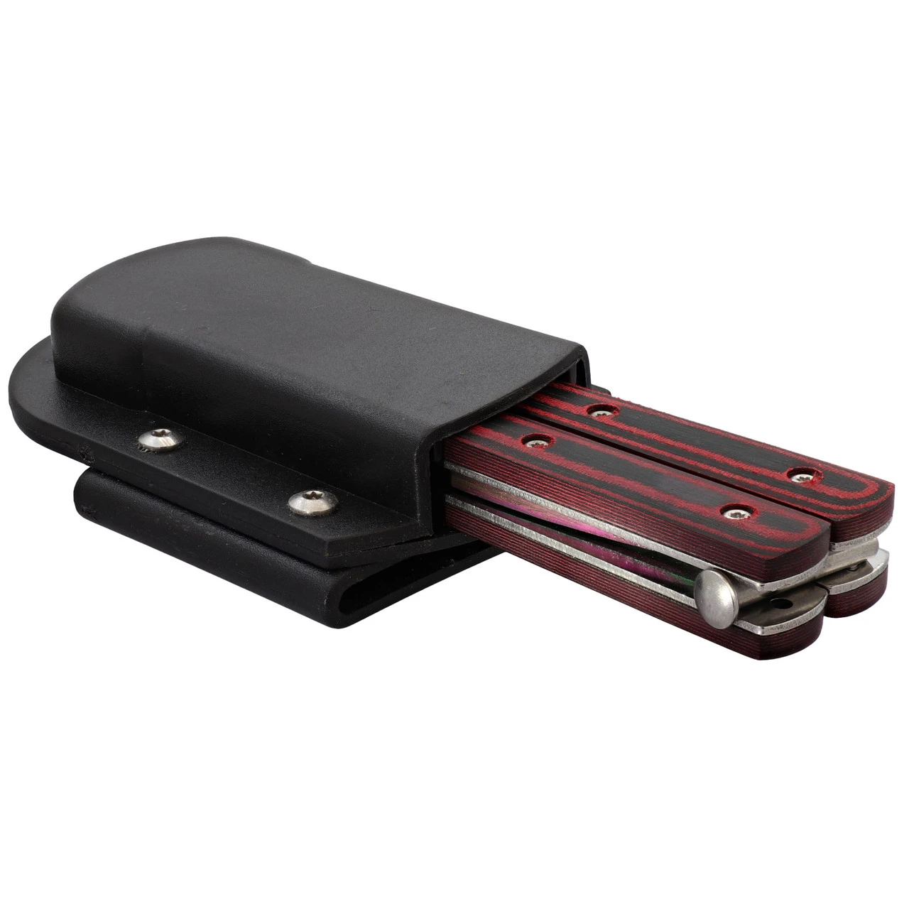 Micarta Simple Butterfly Red & Black Knife W/ ABS Belt Holster | Titanium Damascus Steel Blade | Drop Point 5 Micarta Simple Butterfly Red & Black Knife W/ ABS Belt Holster | Titanium Damascus Steel Blade | Drop Point - Image 5