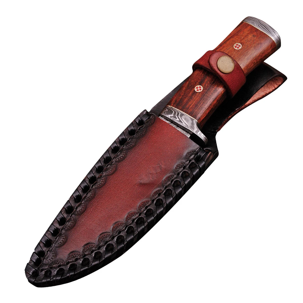Oracle Woodsman Damascus Steel Hunting Knife Wooden Handle Sheath Included 2 Oracle Woodsman Damascus Steel Hunting Knife Wooden Handle Sheath Included - Image 2