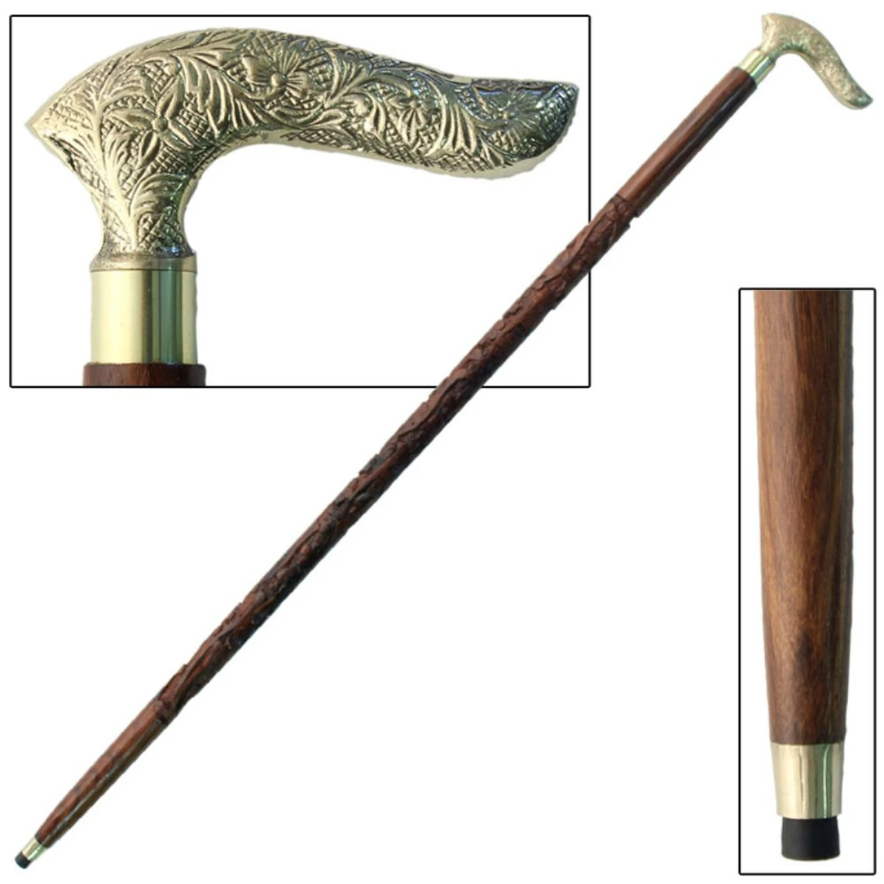 Brass Pastoral Half-Crook Sheesham Cane 3 Brass Pastoral Half-Crook Sheesham Cane - Image 3
