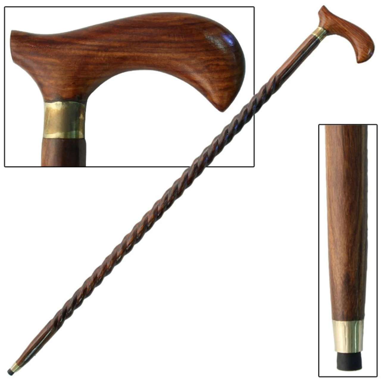 Spiral Sheesham Wood Derby Cane 4 Spiral Sheesham Wood Derby Cane - Image 4