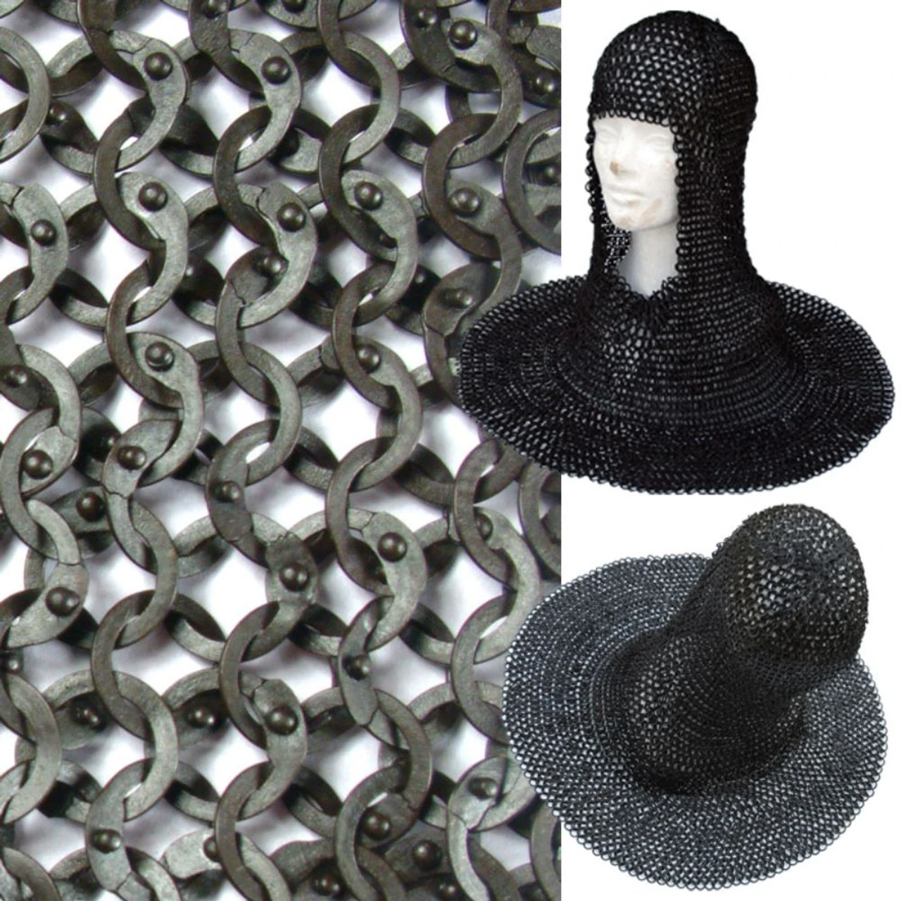 European Flat Ring Rivet Chain Mail Coif 2 European Flat Ring Rivet Chain Mail Coif - Image 2