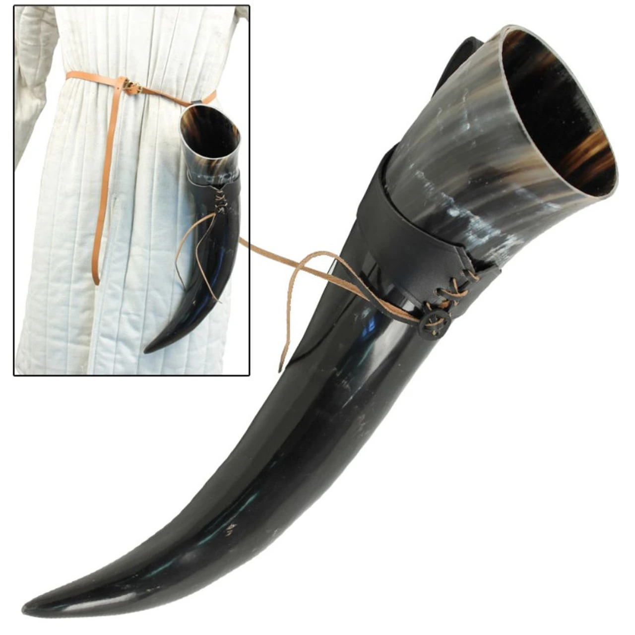 XL Drinking Horn With Black Leather Belt Frog 4 XL Drinking Horn With Black Leather Belt Frog - Image 4
