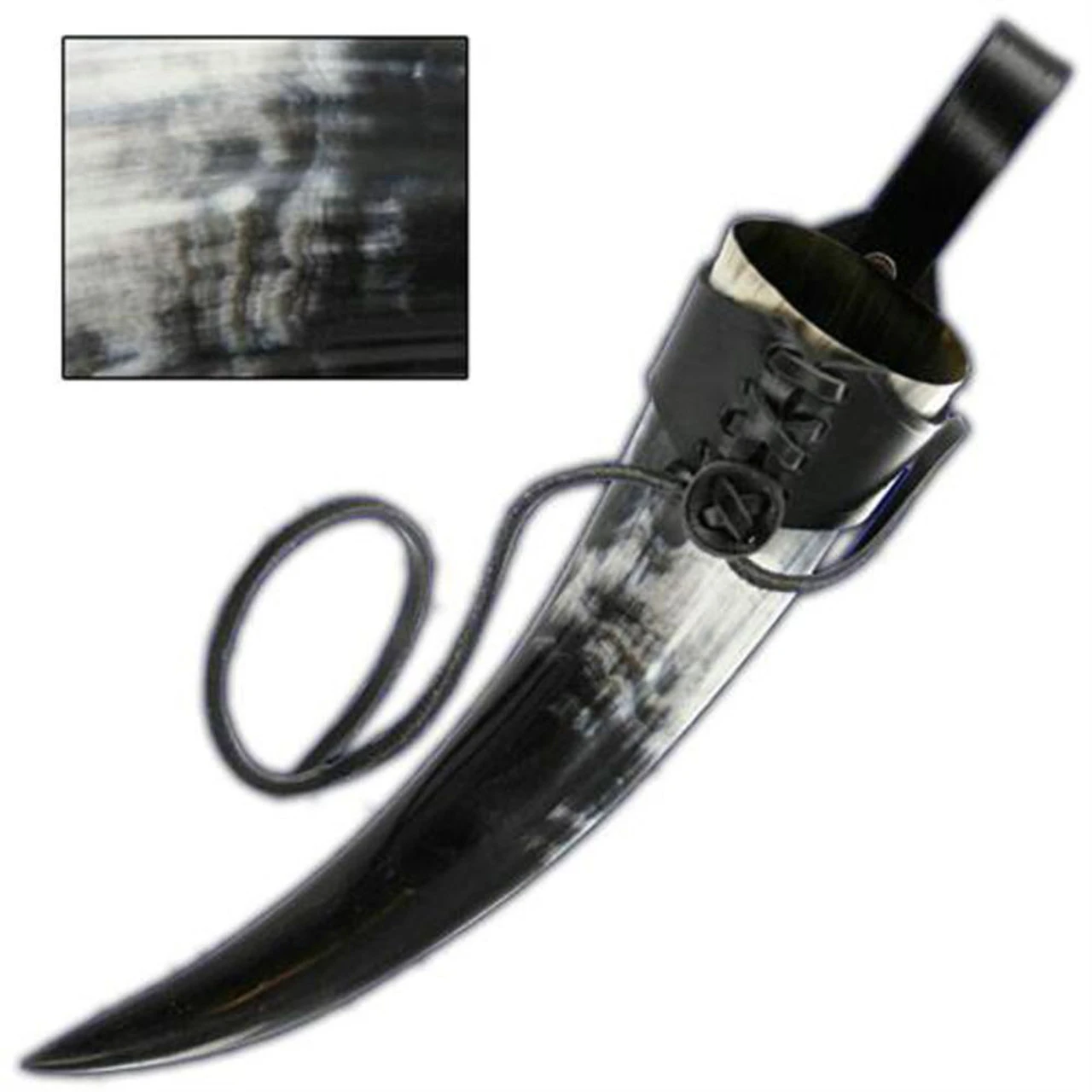 Medieval Viking Drinking Horn & Black Leather Holder 1 Medieval Viking Drinking Horn & Black Leather Holder