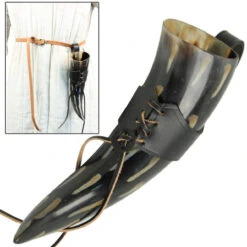 Fire Burned Medieval Drinking Horn With Black Leather Holder 7 Fire Burned Medieval Drinking Horn With Black Leather Holder -Daggers Store IN4212LHBK 91920.1564501891